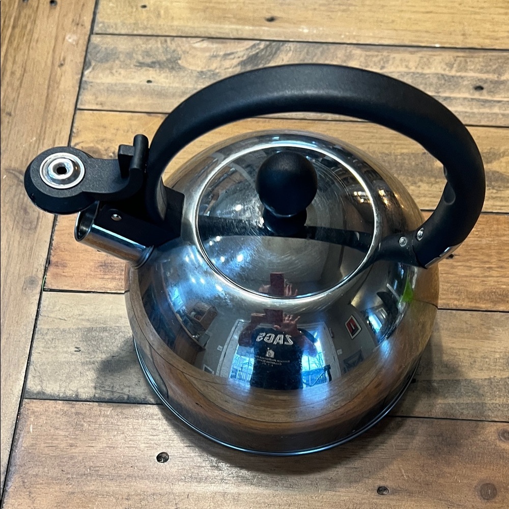 Martha Stewart Stainless Steel Tea Kettle with Black Handle